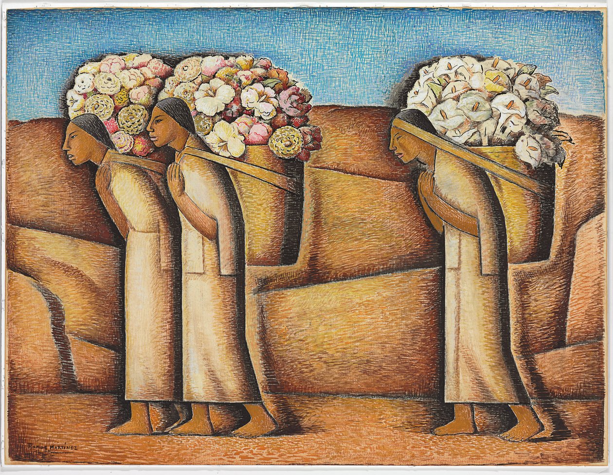 Blízko Ixmiquilpanu, kolem roku 1933 (kvaš a pastelka na papíře) od Alfredo Ramos Martinez