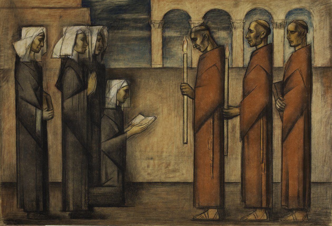 Mniši a jeptišky, kolem roku 1934 (pastel na papíře) od Alfredo Ramos Martinez