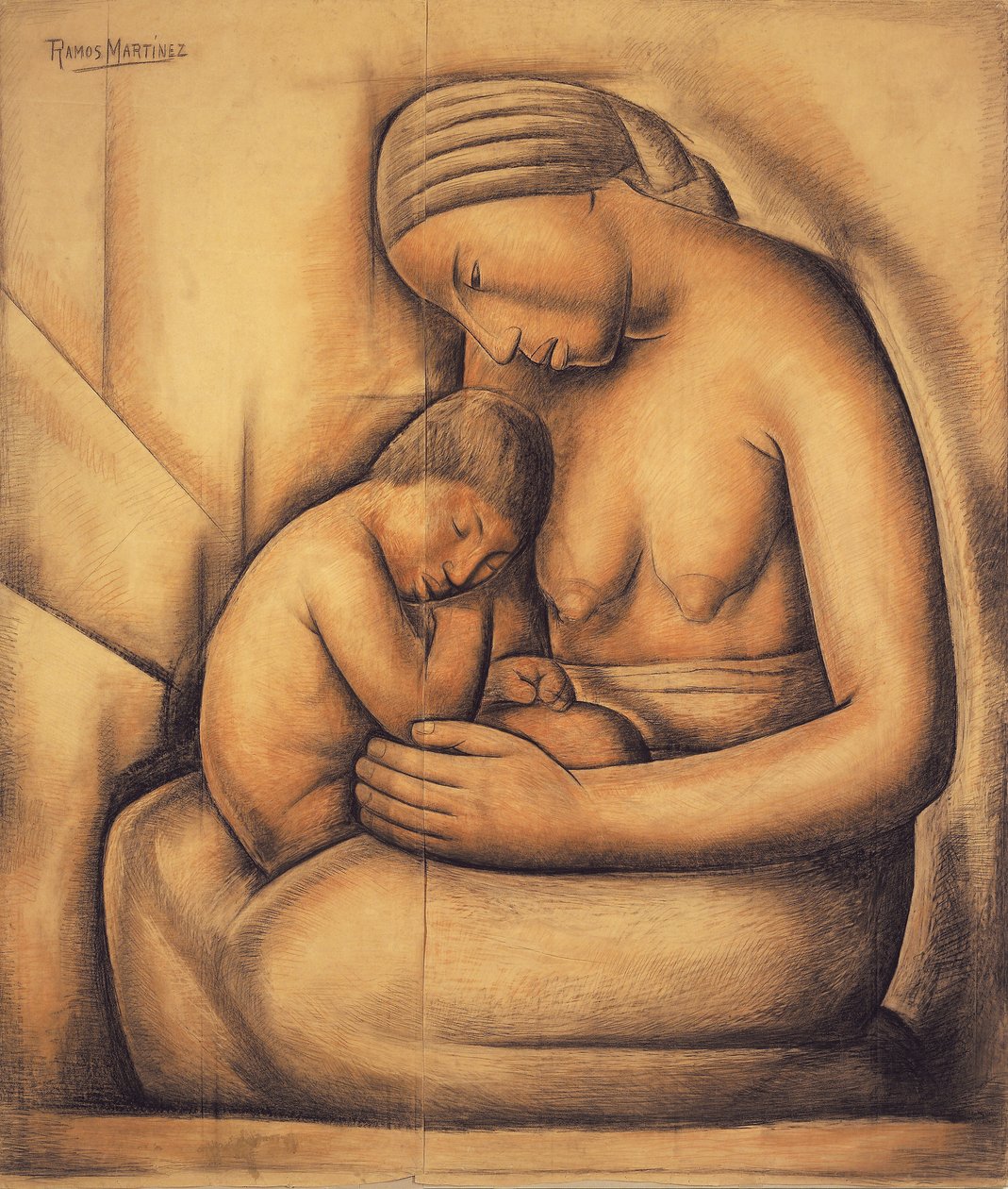 Indická matka, kolem roku 1936 (pastel na papíře) od Alfredo Ramos Martinez