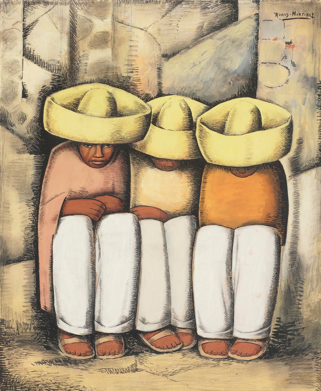 Odpočívající Indiáni, kolem roku 1935 (tempera a dřevěné uhlí na kartě) od Alfredo Ramos Martinez