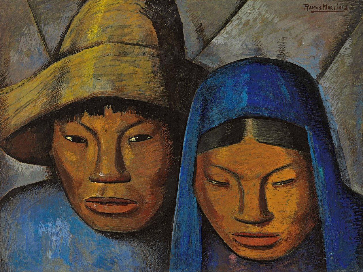 Pár v modrém; La pareja en azul, cca 1930 (olej na palubě) od Alfredo Ramos Martinez