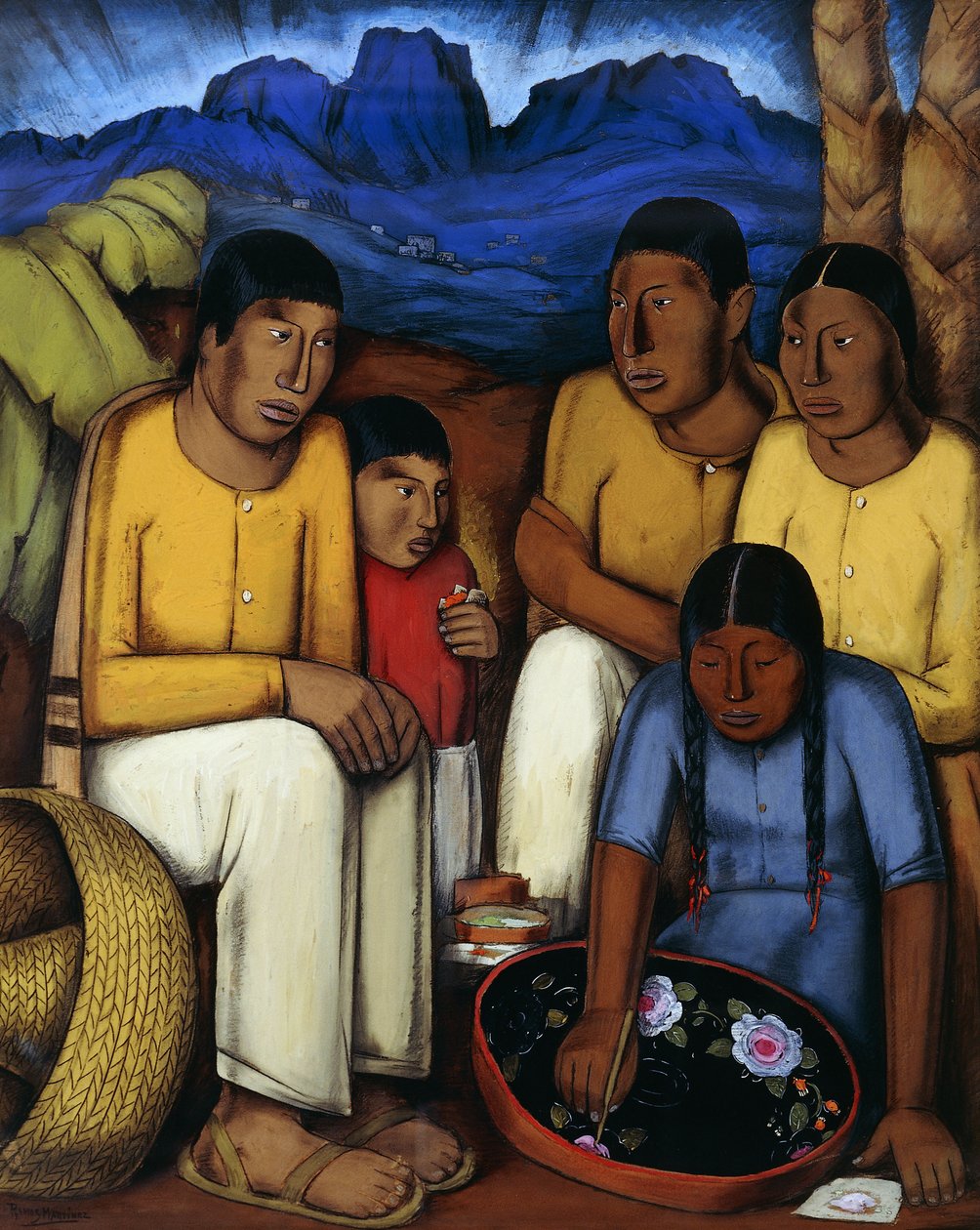 The Painter of Uruapan, cca 1930 (kvaš a dřevěné uhlí na palubě) od Alfredo Ramos Martinez