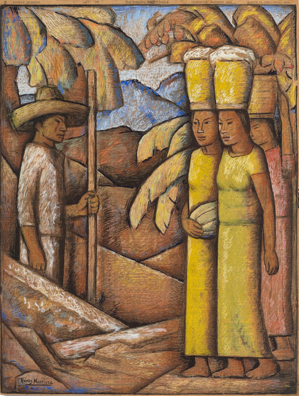 The Tamales Sellers, kolem roku 1937 (tempera na papíře) od Alfredo Ramos Martinez