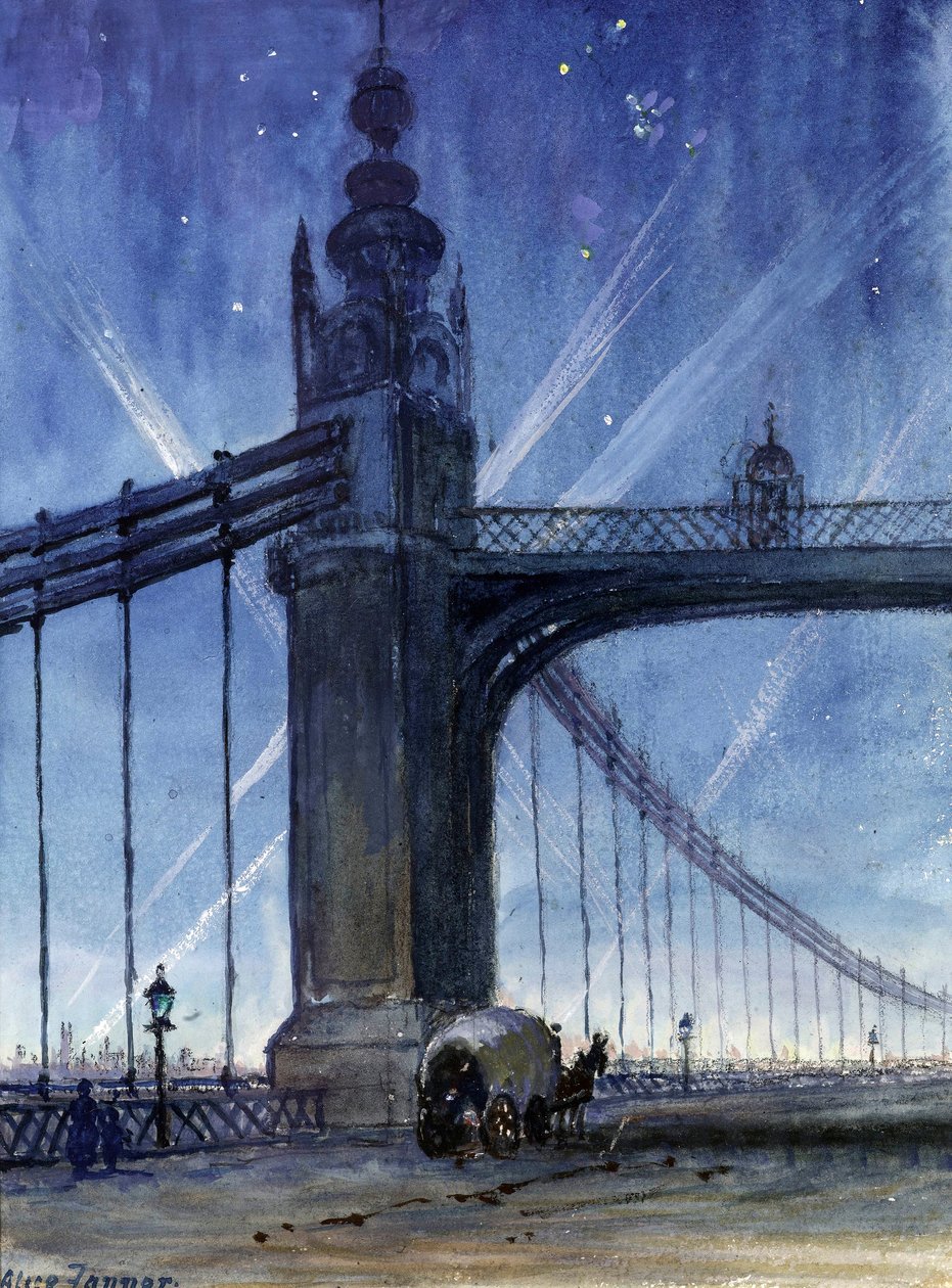Válečná bodová světla z mostu Chelsea Bridge, cca 1917 od Alice Maud Fanner