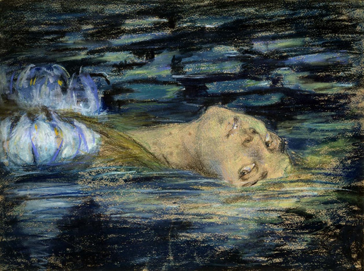 Waterlilyn Poznámka: ačkoli web Smithsonian nazývá tuto pastel Ophelia a datuje ji ca. 1909, Jean Klings biografie Alice Pike Barney Smithsonian Institution Press, 1994, ISBN 1-56098-344-2 dává název Waterlily a identifikuje jej jako illustrati od Alice Pike Barney