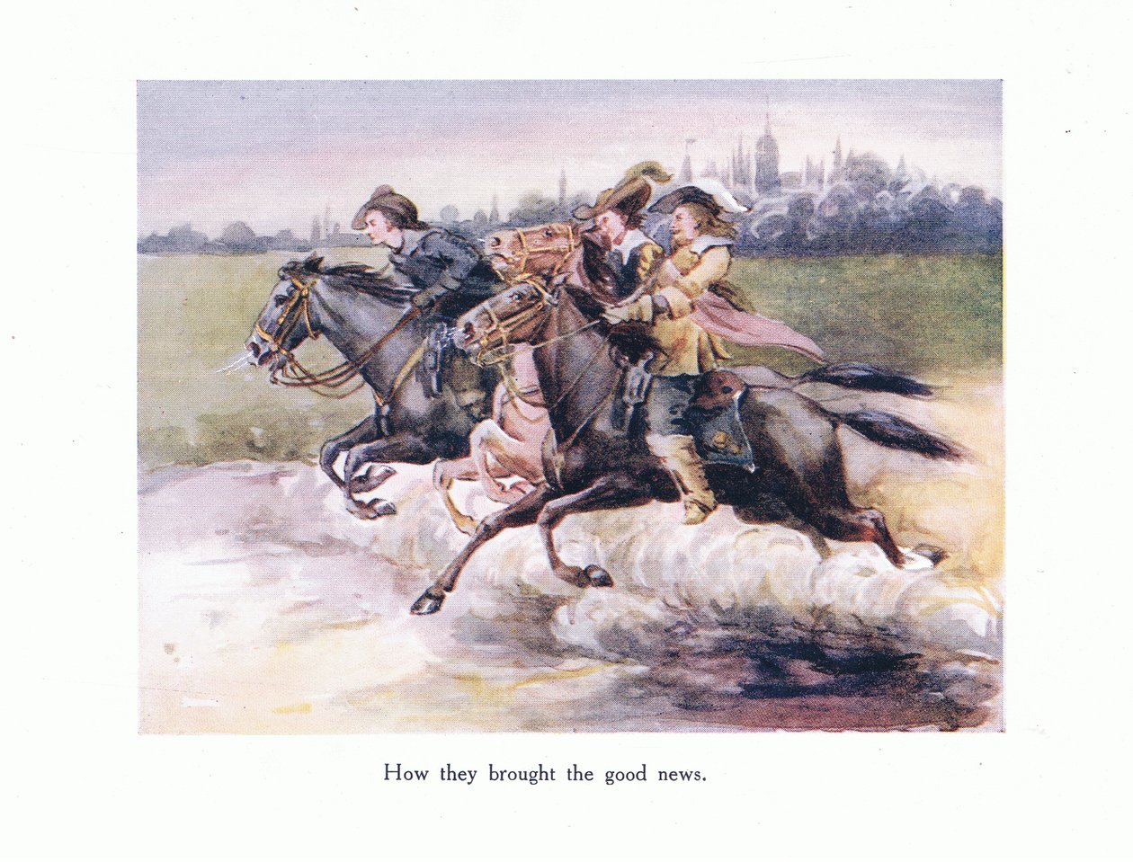 Jak přinesli dobré zprávy z Gentu do Aix, ilustrace z Básně pro mladé: Robert Browning, kolem roku 1920 od Alice Ross
