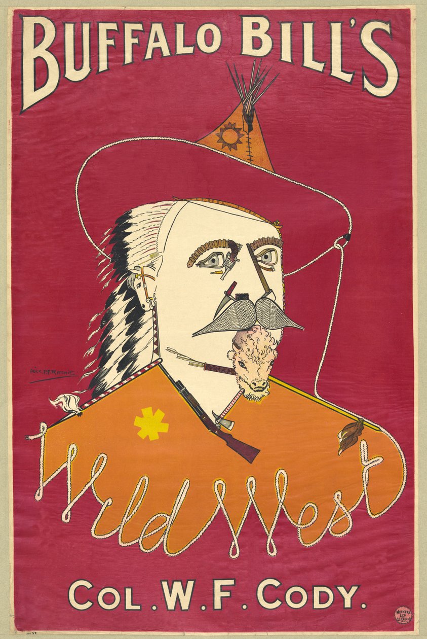 Divoký západ Buffalo Billa, plukovník W.F. Cody, publikoval 1890 (barevná litografie) od Alick P. F. Ritchie