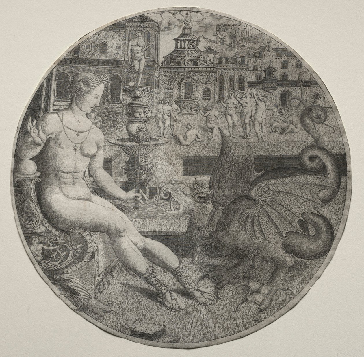 Nahá žena a drak, 1523. od Allaert Claesz