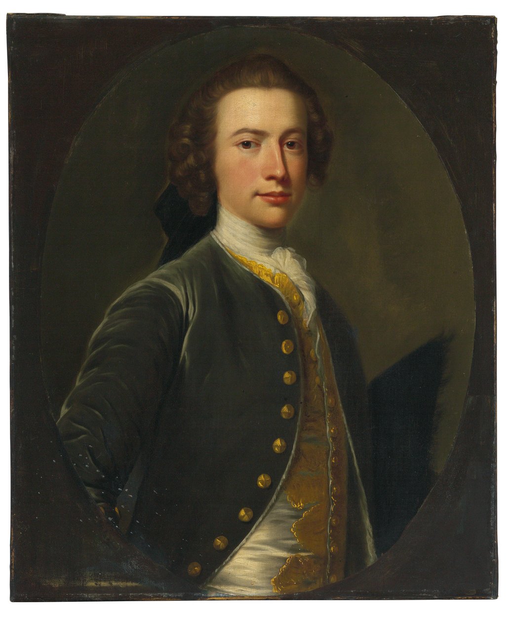 Portrét Valentina Morrise (1727-1789), guvernéra Svatého Vincence (olej na plátně, rozřezaný do oválu a položený na plátno) od Allan Ramsay