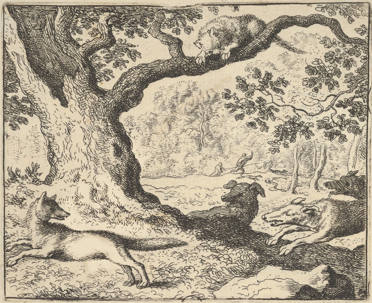 Po Renardově falešném příběhu je jeho otec pronásledován loveckými psy z Hendricka van ..., 1650-75. od Allart van Everdingen