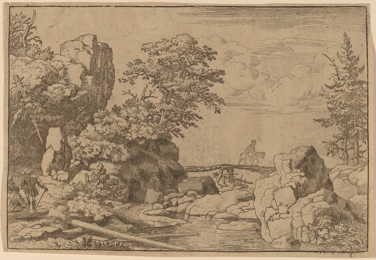 Jezdec na mostě, pravděpodobně c. 16451656. od Allart van Everdingen