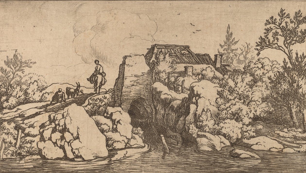 Jezdec na kamenném mostě, pravděpodobně c. 16451656. od Allart van Everdingen