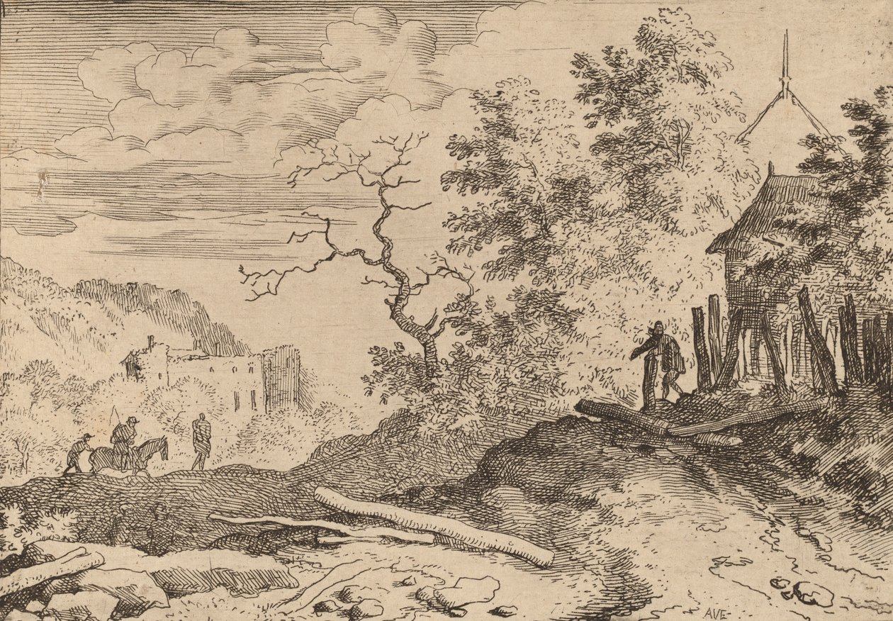 Chata se zbytky živého plotu, pravděpodobně c. 16451656. od Allart van Everdingen