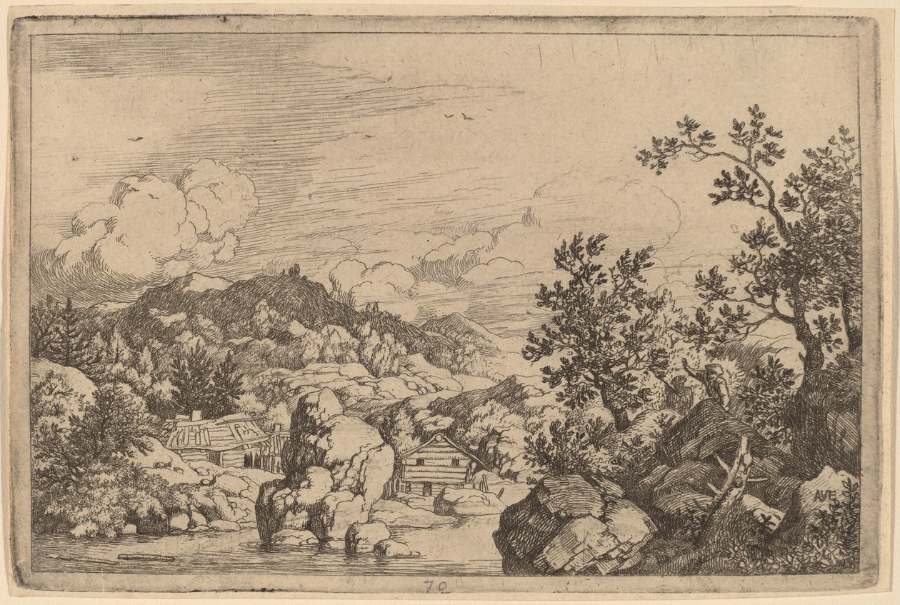 Velká skála vyčnívající z řeky, pravděpodobně c. 16451656. od Allart van Everdingen