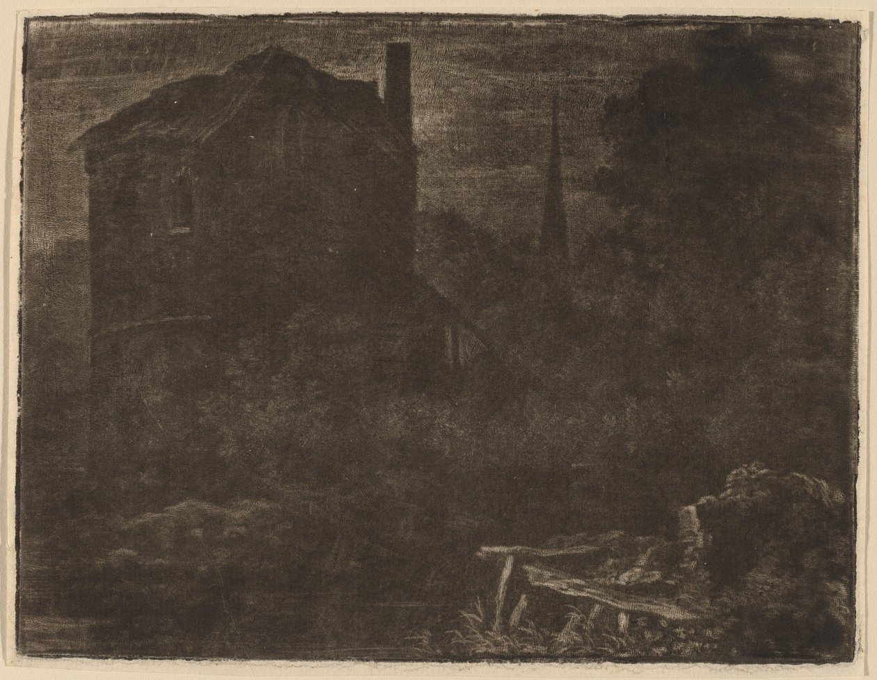 Noční krajina s domem a kostelní věží, pravděpodobně cca. 1660. od Allart van Everdingen