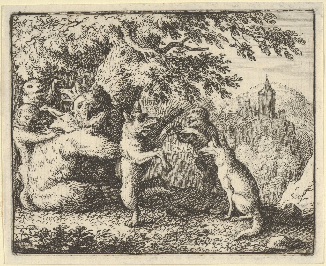 Na Řád lva je medvědovi odebrán kus kůže, kus předních tlapek..., 1650-75. od Allart van Everdingen