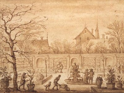 PD.326-1963 Pohled na holandskou zahradu, cca 1650-60 (inkoust a mytí) od Allart van Everdingen