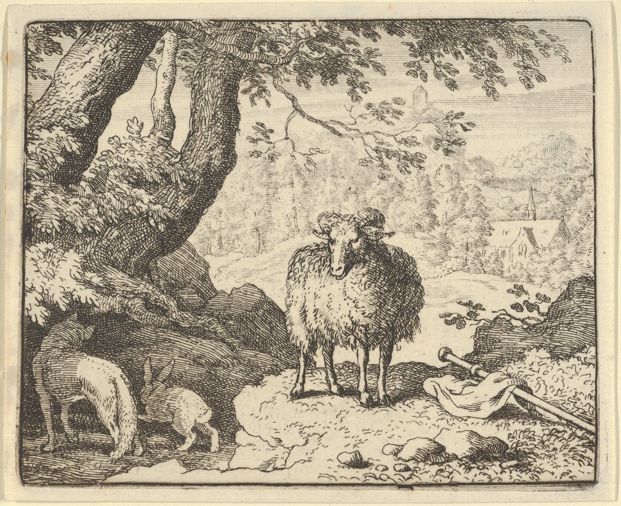 Renard přesvědčí králíka, aby vstoupil do jeho nory, a zabije ho, 1650-75. od Allart van Everdingen