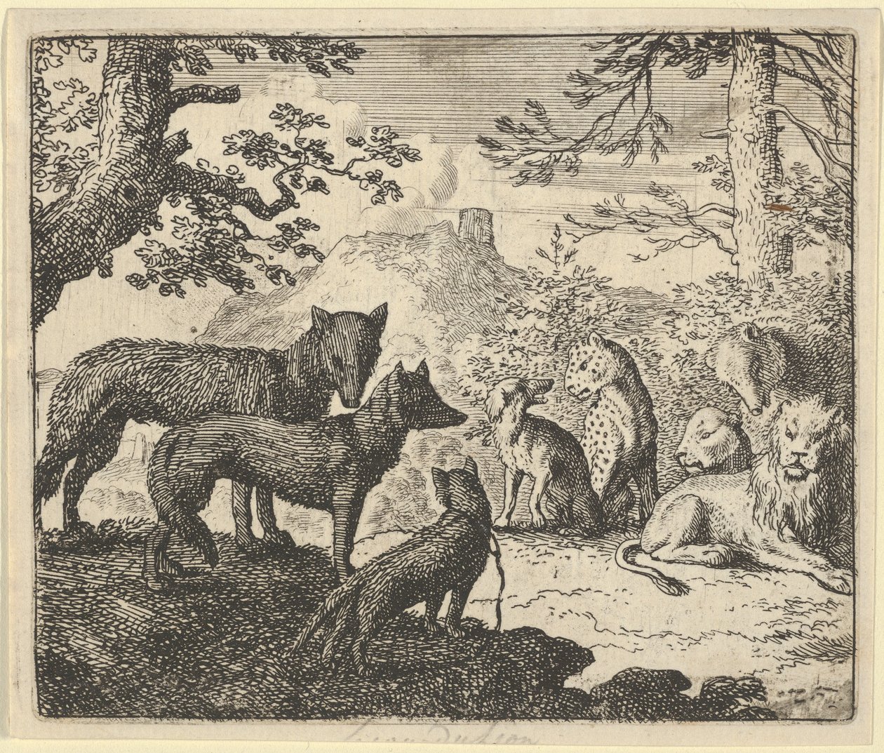 Renardovi rodiče žádají o odchod od dvora, z díla Hendricka van Alcmara „Renard lišák“ od Allart van Everdingen