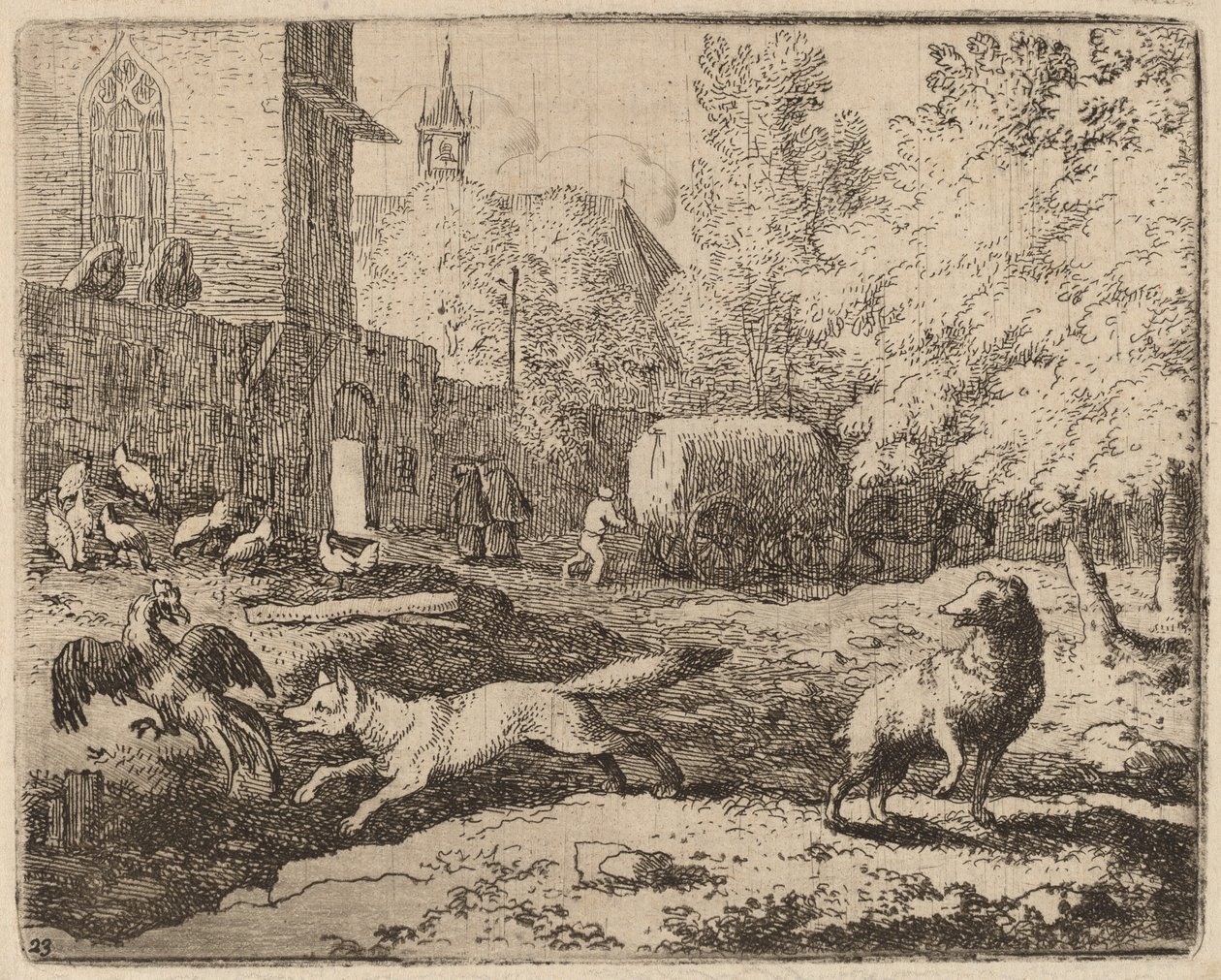 Reynard Attempts to Pilfer a Rooster, pravděpodobně c. 16451656. od Allart van Everdingen