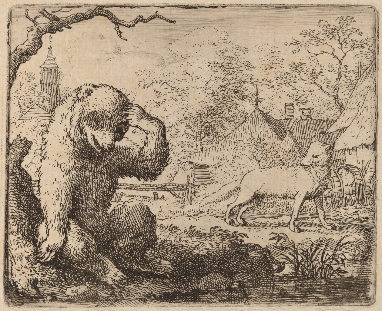 Reynard zesměšňuje žalostného medvěda, pravděpodobně c. 16451656. od Allart van Everdingen