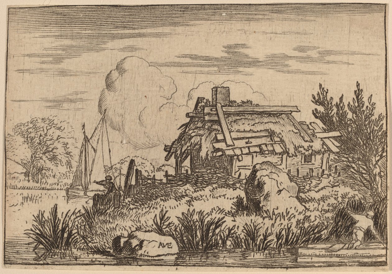 Zřícenina chaty, obklopená vodou, pravděpodobně ca. 16451656. od Allart van Everdingen