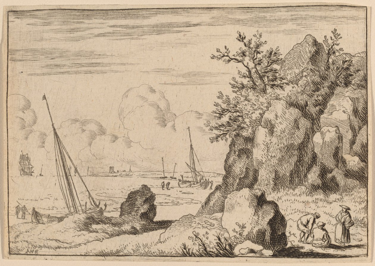 Přímořská krajina se třemi postavami napravo, pravděpodobně c. 16451656. od Allart van Everdingen