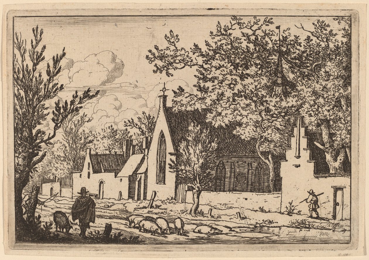Stádo prasat u kaple, pravděpodobně c. 16451656. od Allart van Everdingen