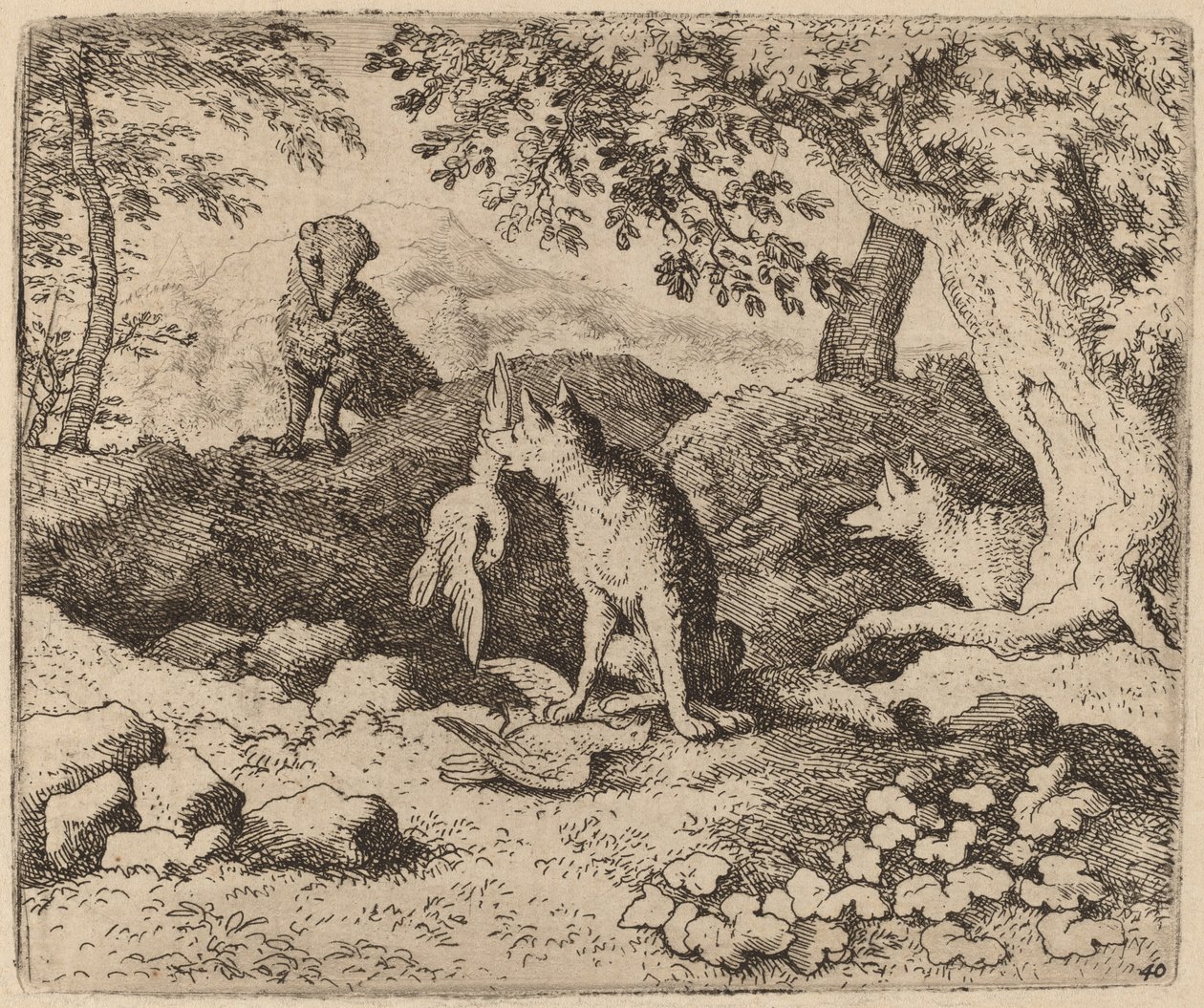Badger Goes to Warn Reynard, pravděpodobně c. 16451656. od Allart van Everdingen