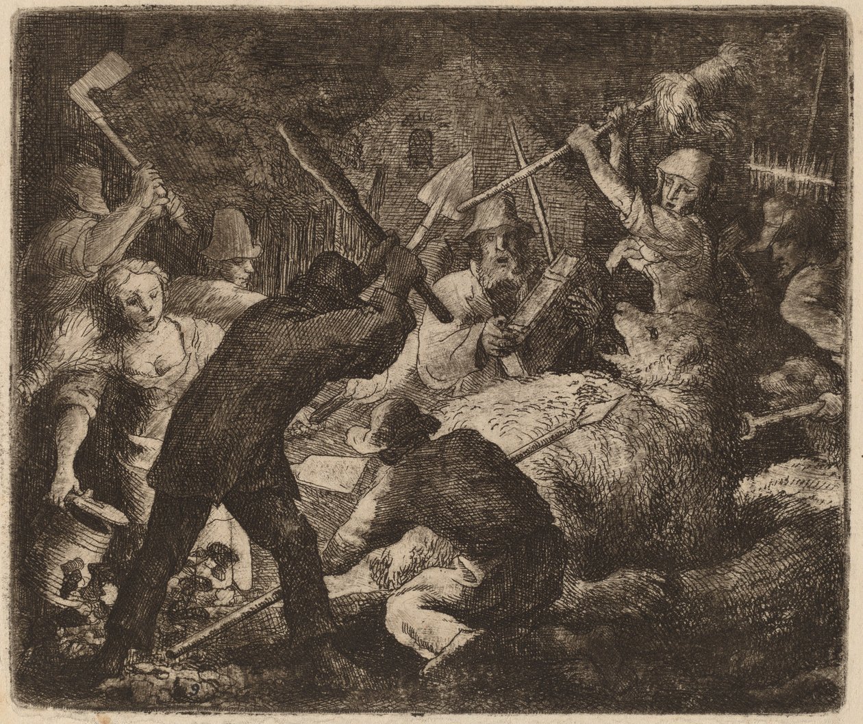 Medvěd přepadený rolníky, pravděpodobně c. 16451656. od Allart van Everdingen