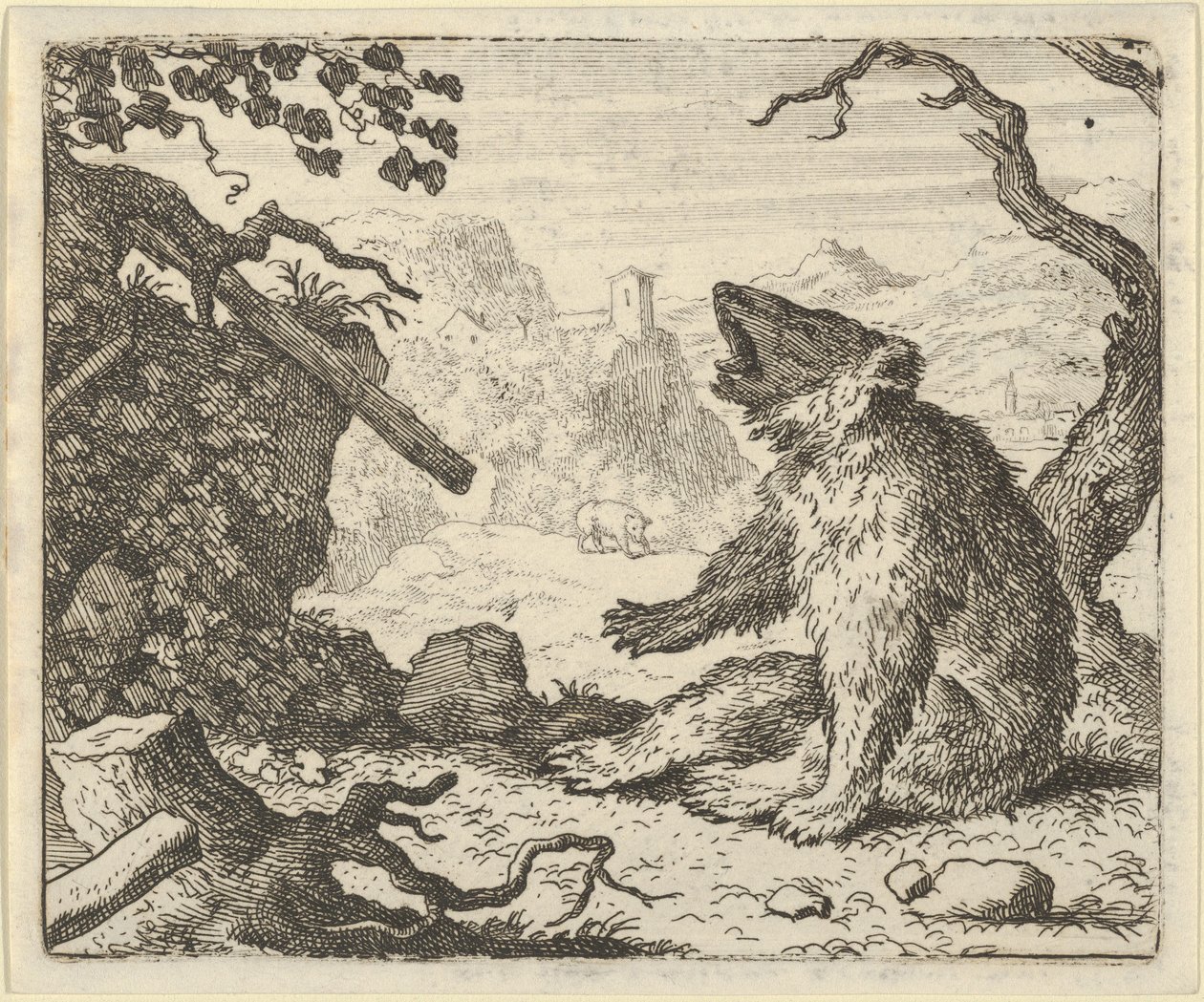 Medvěd vyzývá Renarda, aby se objevil před Radou zvířat, 1650-75. od Allart van Everdingen