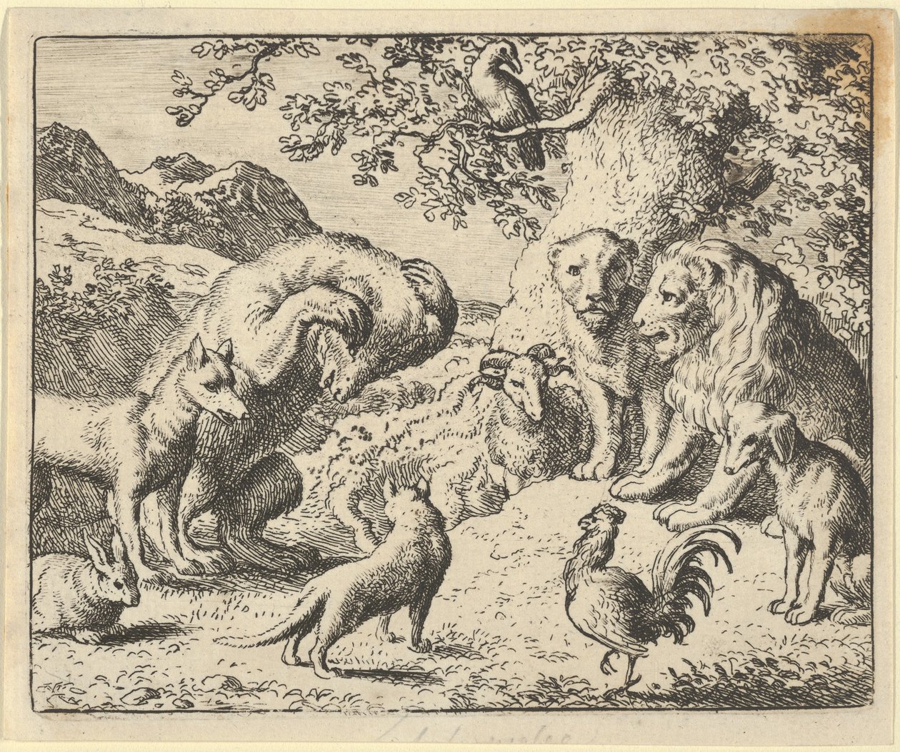 Medvěd hledá spravedlnost u lva proti Renardovi, 1650-75. od Allart van Everdingen