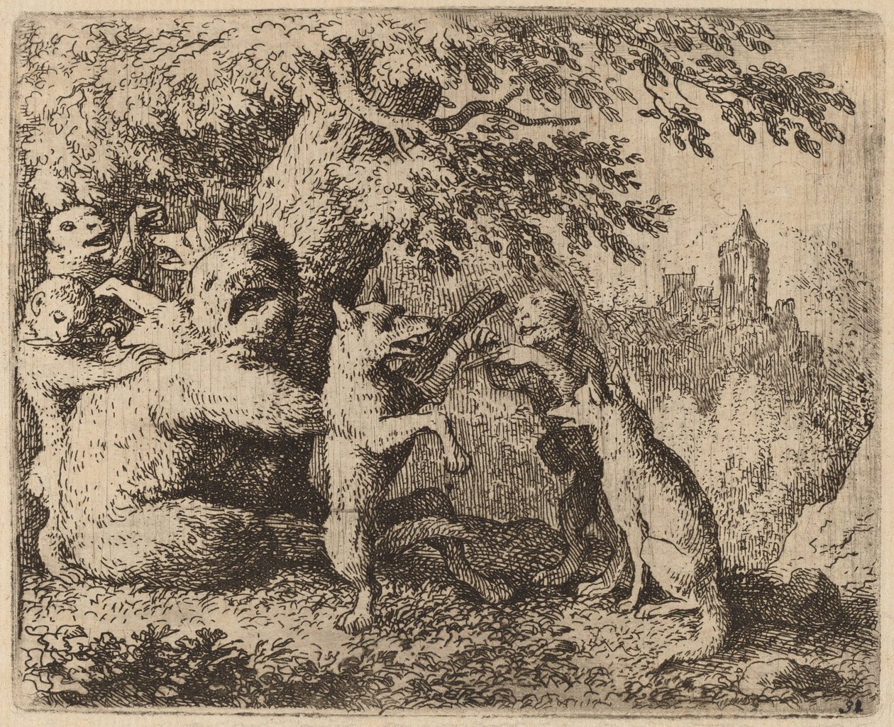 Medvěd a vlk jsou pronásledováni, pravděpodobně c. 16451656. od Allart van Everdingen