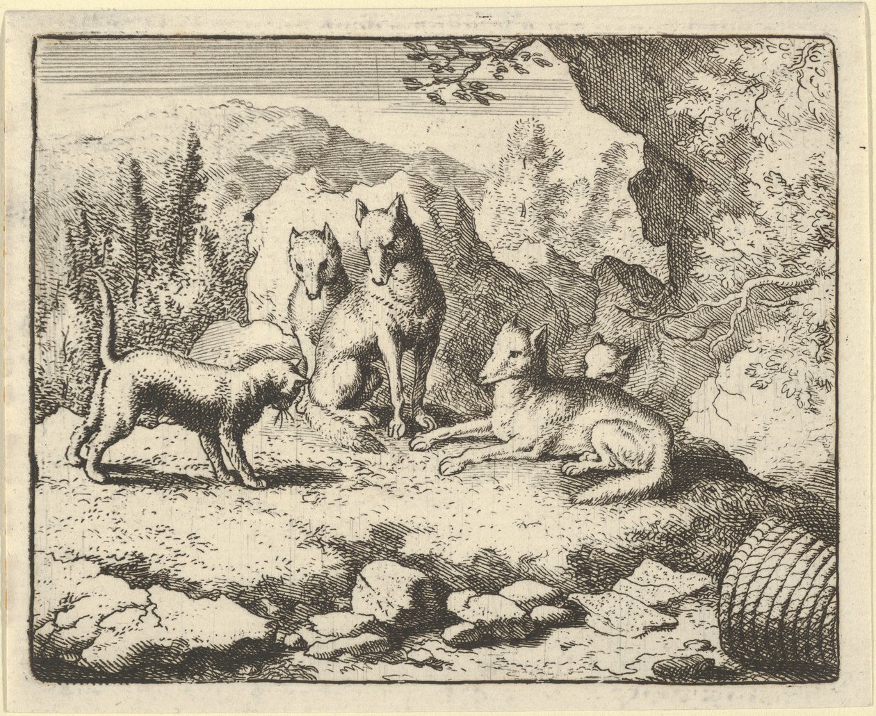 Kočka vyzývá Renarda, aby se dostavil před tribunál, 1650-75. od Allart van Everdingen