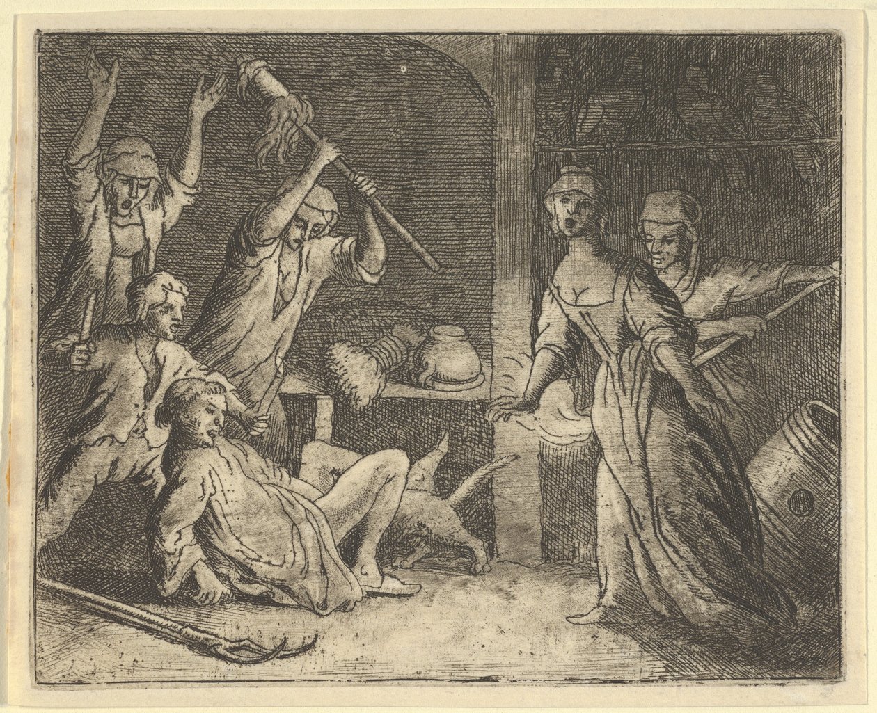S kočkou, chycenou v pasti, zacházejí lidé z domu týraní, 1650-75. od Allart van Everdingen