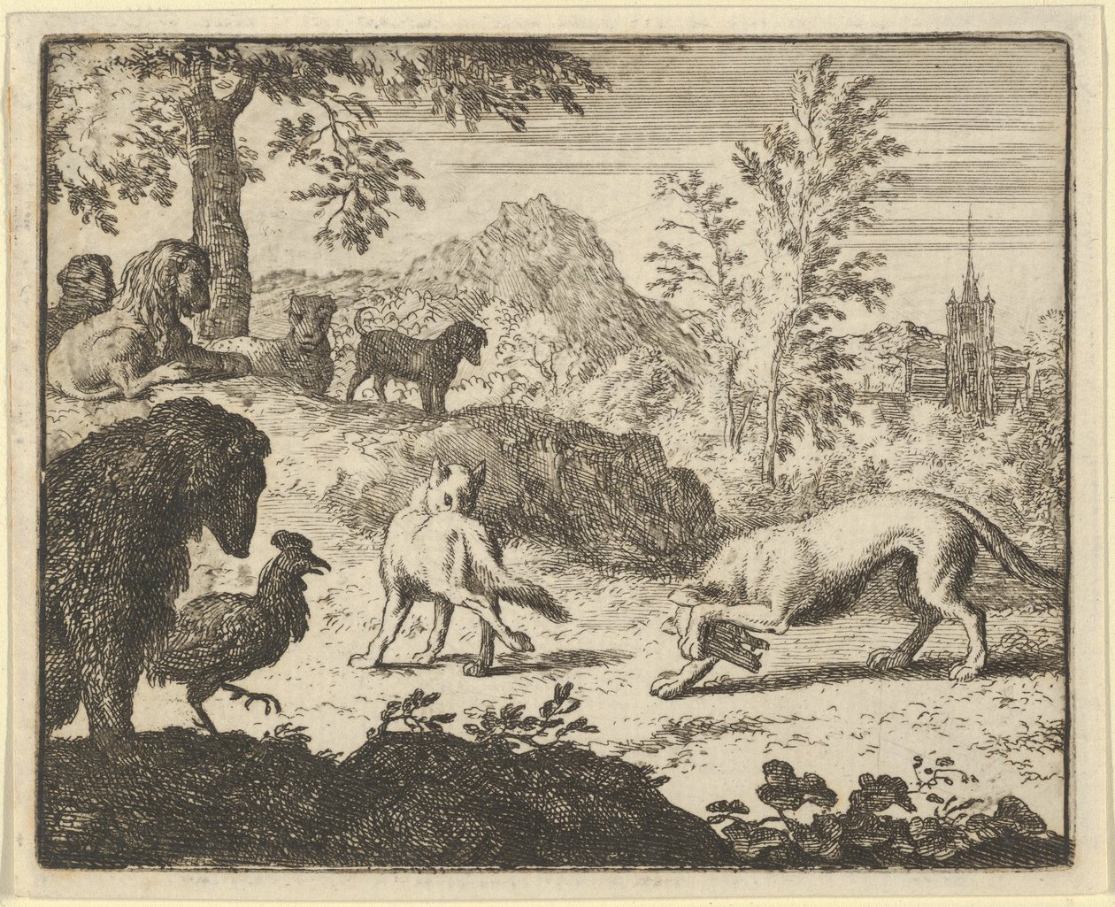 Lev umožňuje boj mezi vlkem a Renardem, 1650-75. od Allart van Everdingen