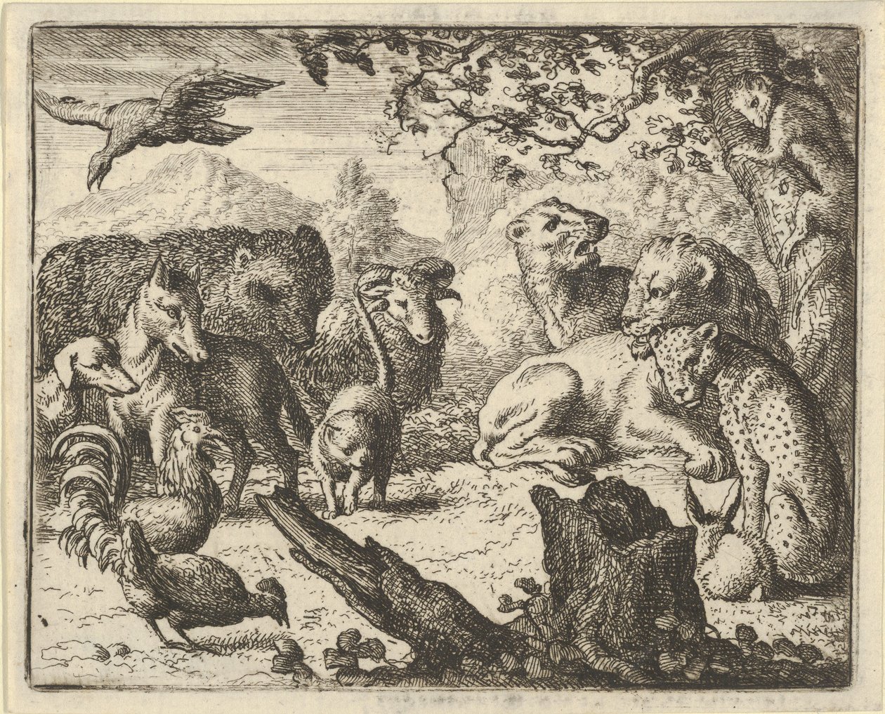 Lev oznamuje trvalý mír zvířatům, která ho obklopují, 1650-75. od Allart van Everdingen