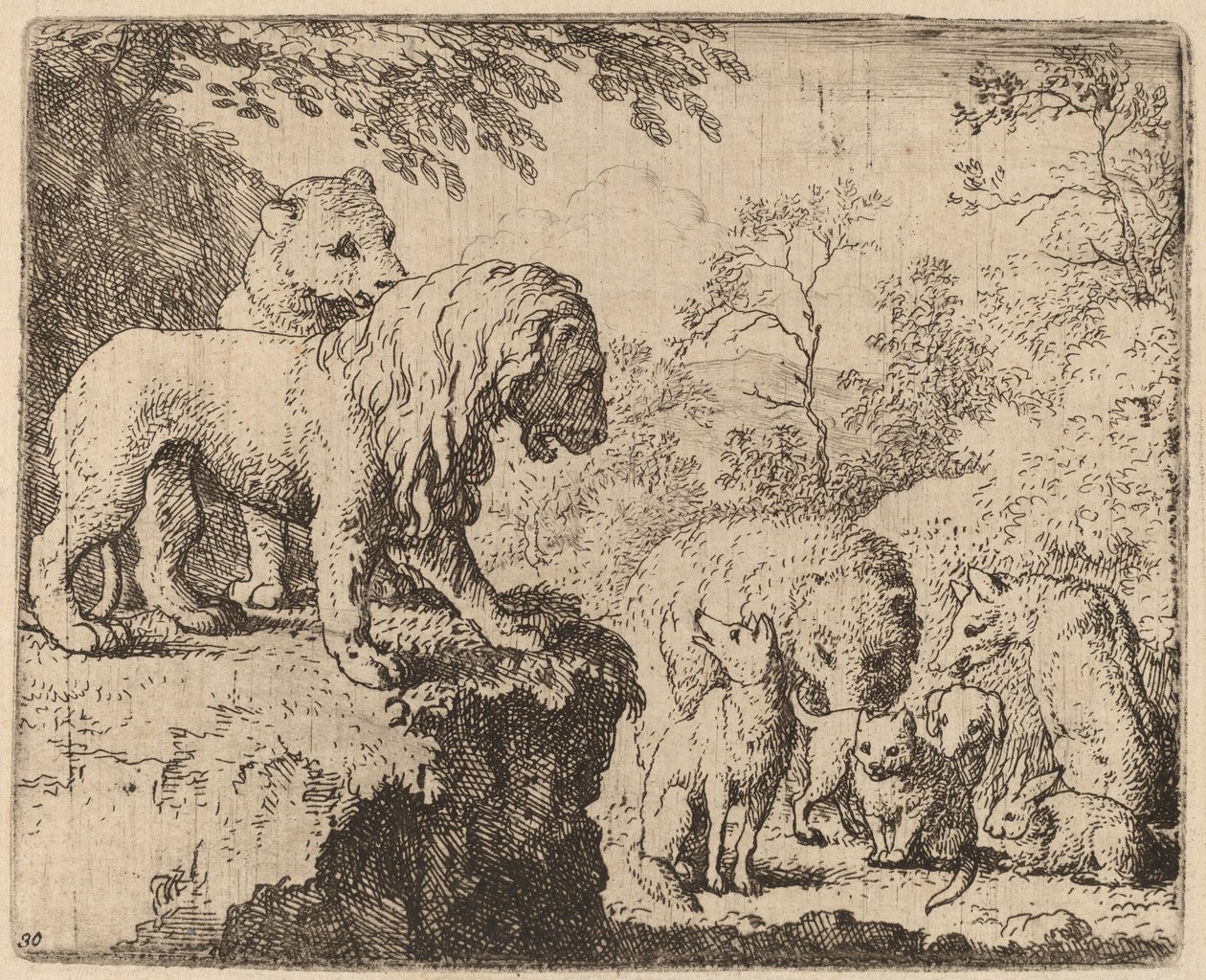 Lev promine Reynardovi před ostatními zvířaty, pravděpodobně c. 16451656. od Allart van Everdingen