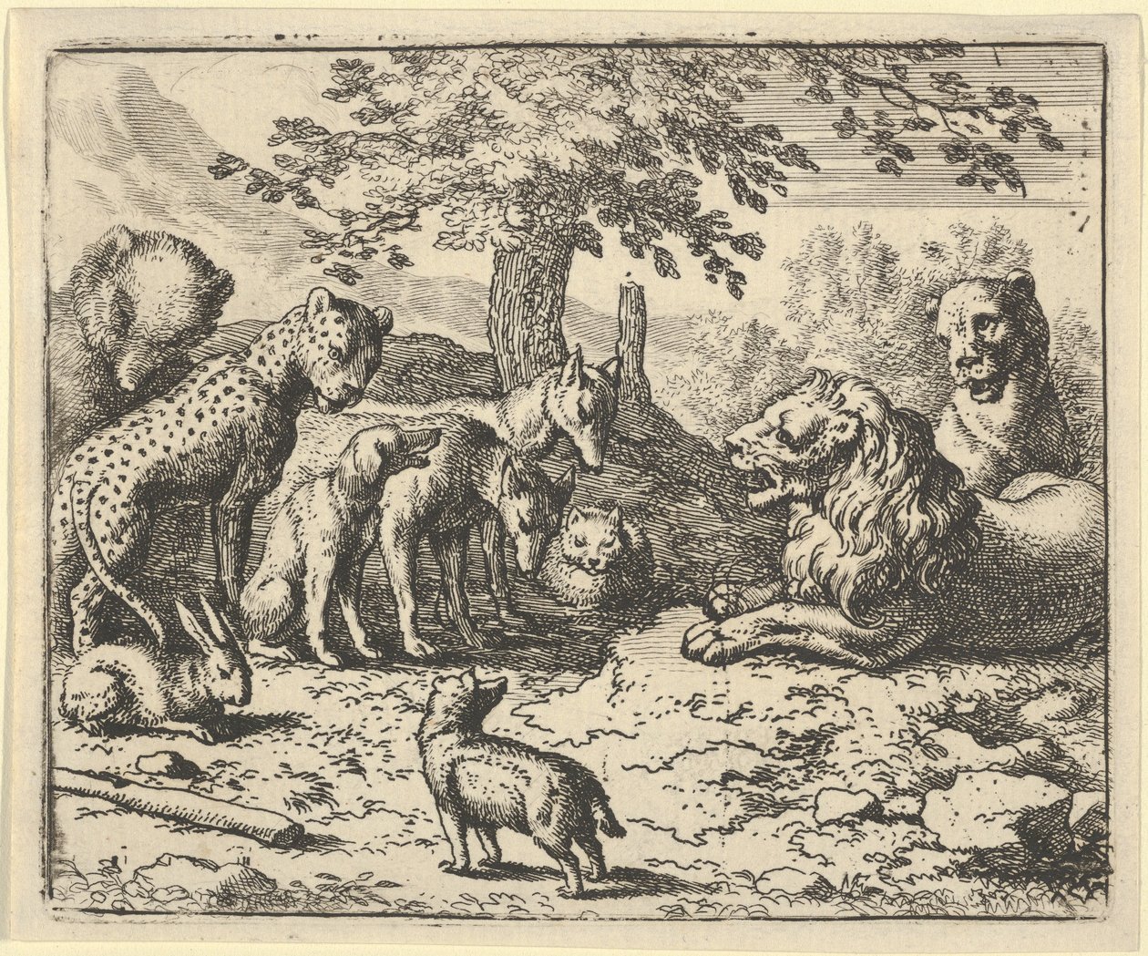 Lev přijímá rady ostatních zvířat pro Renardův trest, 1650-75. od Allart van Everdingen