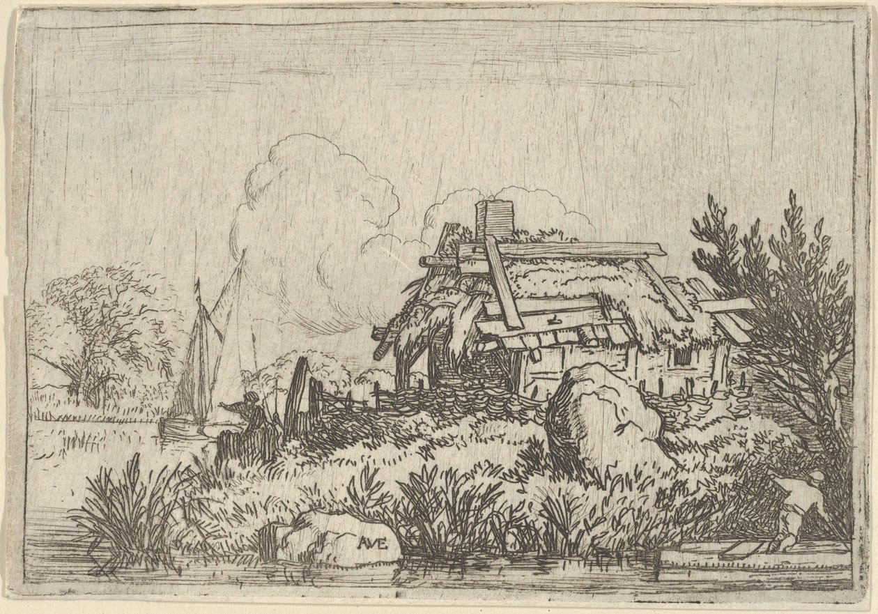 Zbořená chalupa, obklopená vodou, 17. století. od Allart van Everdingen