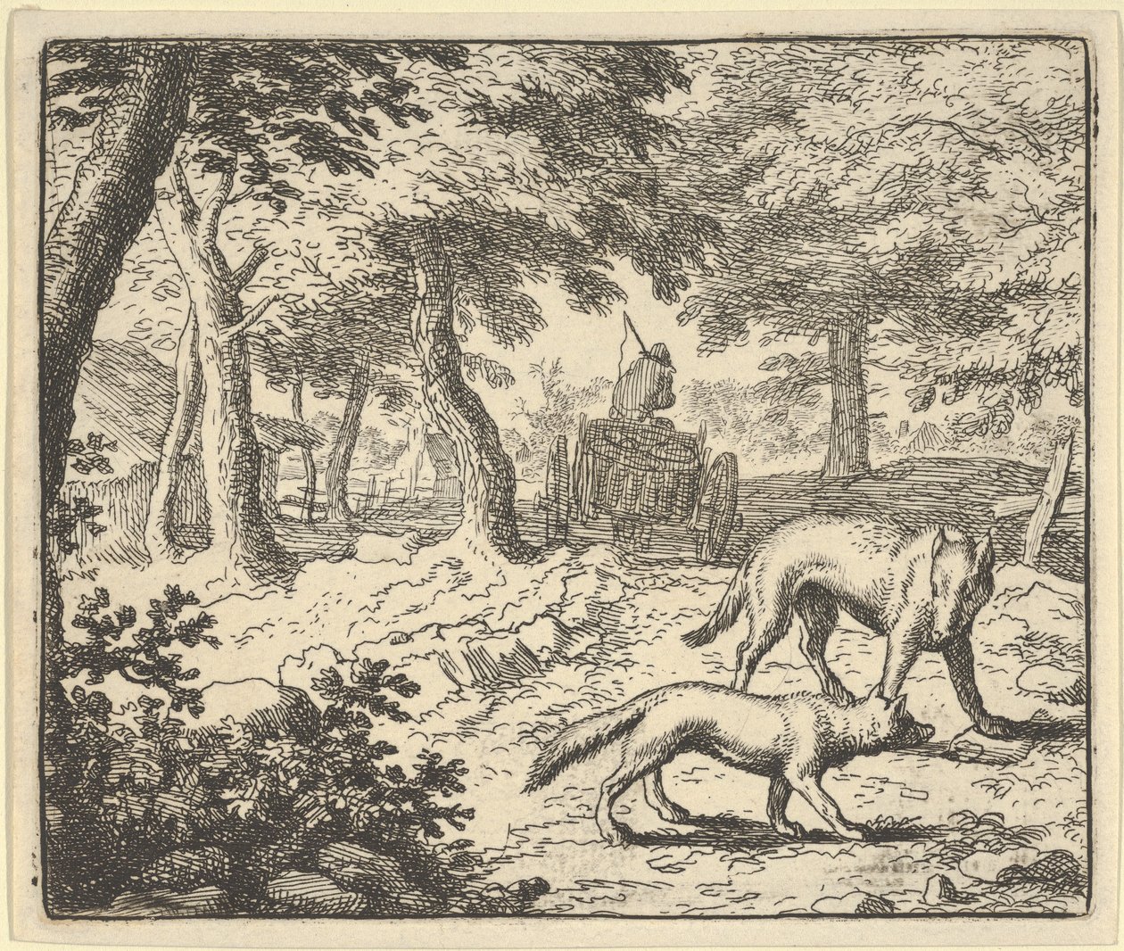 Vlk obviňuje Renarda z pojídání ryb, které ukradl, 1650-75. od Allart van Everdingen
