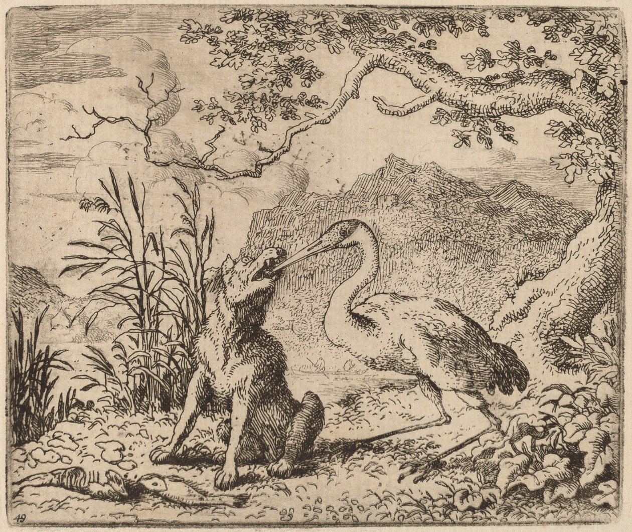 Vlk a jeřáb, pravděpodobně c. 16451656. od Allart van Everdingen