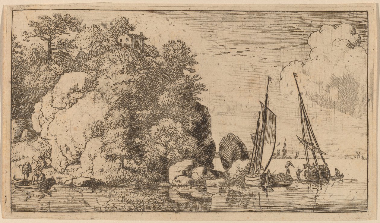 Dvě lodě na Wide River, pravděpodobně c. 16451656. od Allart van Everdingen