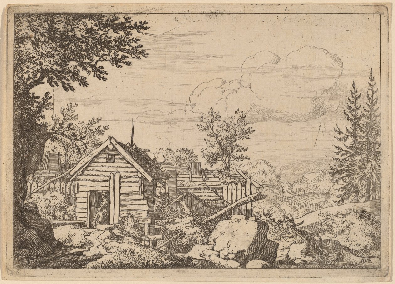 Dva muži ve dveřích chaty, pravděpodobně c. 16451656. od Allart van Everdingen
