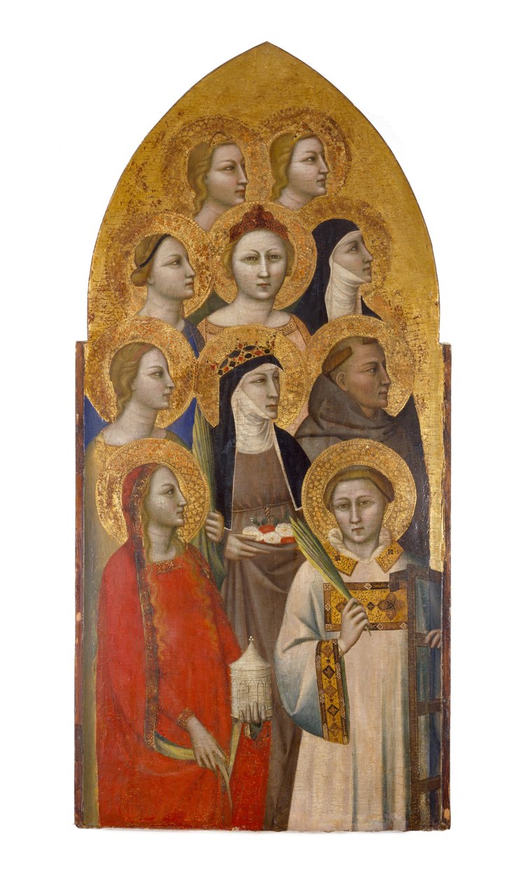 Svatí a andělé, cca 1370 (tempera a zlaté listy na dřevě) od Allegretto Nuzi
