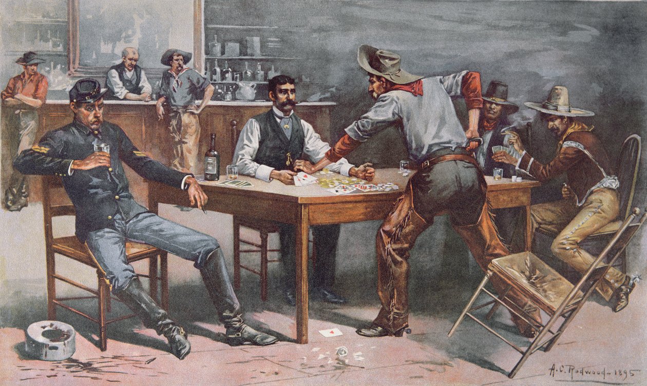 Hádka o karty ve westernovém saloonu od Allen Carter (after) Redwood