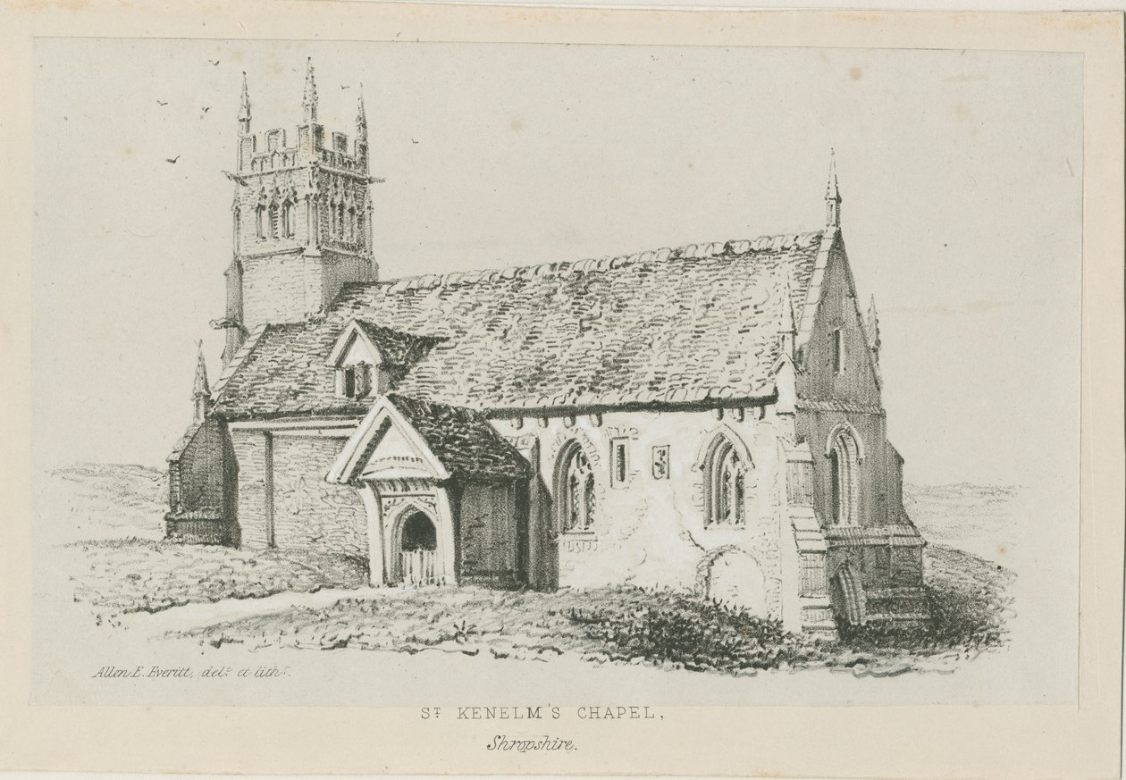 Clent – kaple sv. Kenelma: litografie, nd [c 1840] od Allen Edward Everitt