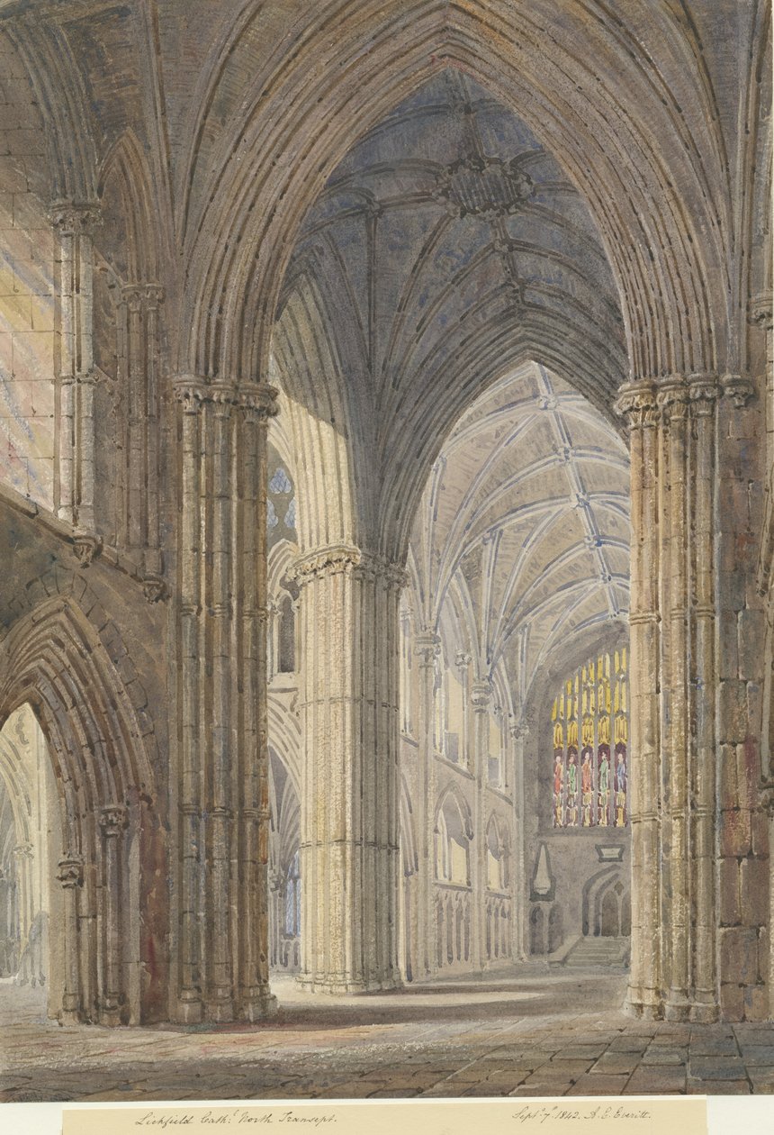 Interiér katedrály Lichfield - Severní transept: malba vodovými barvami, 7. září 1842 od Allen Edward Everitt