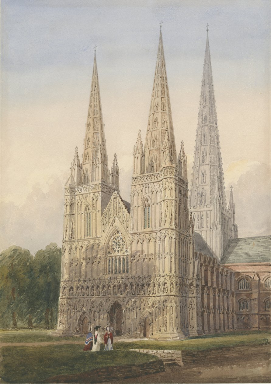 Katedrála Lichfield – západní fronta: malba vodovými barvami, nd [6. září 1842] od Allen Edward Everitt