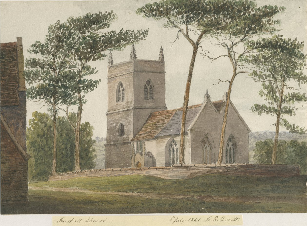 Rushall Church: malba vodovými barvami, 2. července 1841 (malba) od Allen Edward Everitt